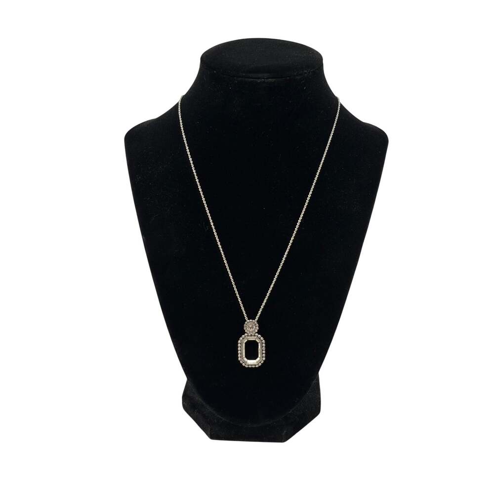 Brighton Pendant Necklace Womens Silver Tone Open Rectangle Clear Crystal